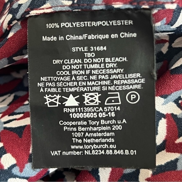 Tory Burch maroon blue white lightweight patterned short sleeve v-neck top small - Picture 8 of 8